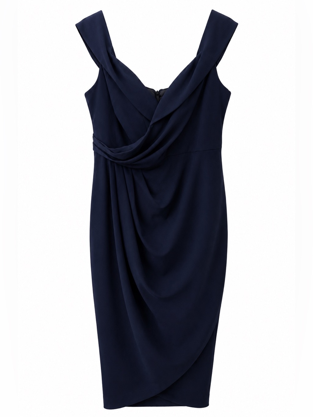 City Chic Ripple Love Navy Faux Wrap Midi Dress Off the Shoulder Straps - 16